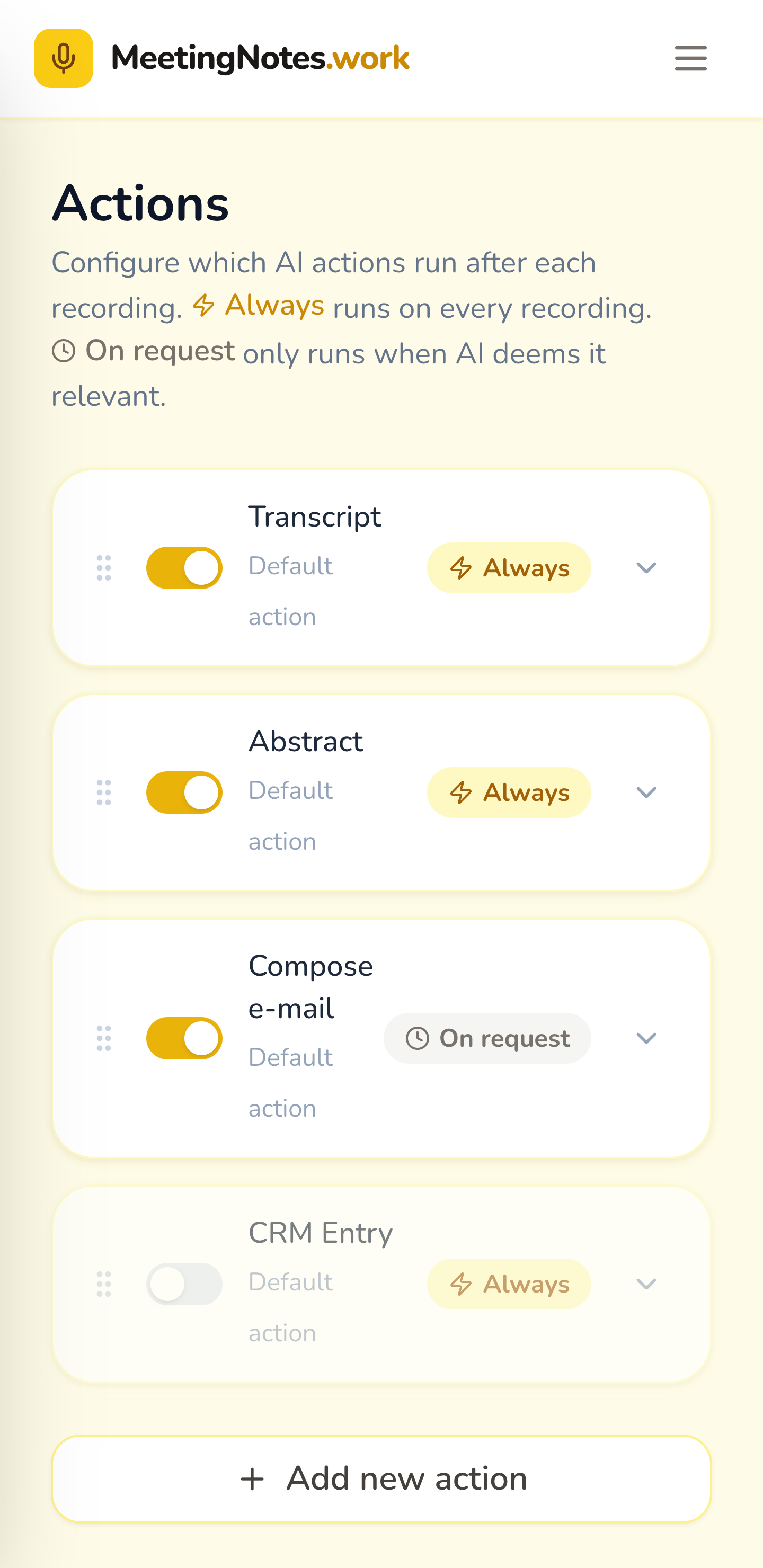 Configurable AI actions