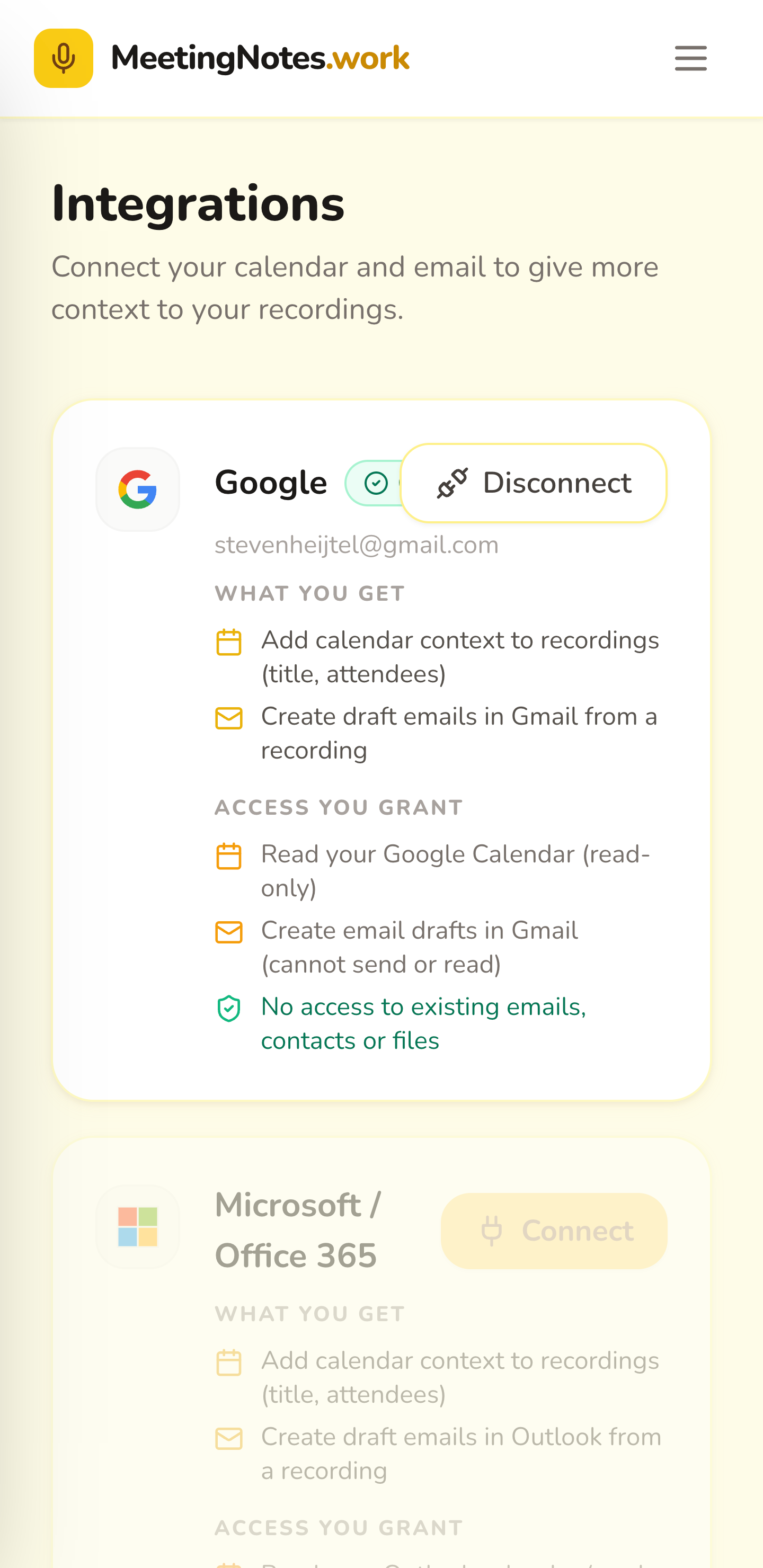 Gmail, Outlook and calendar integrations