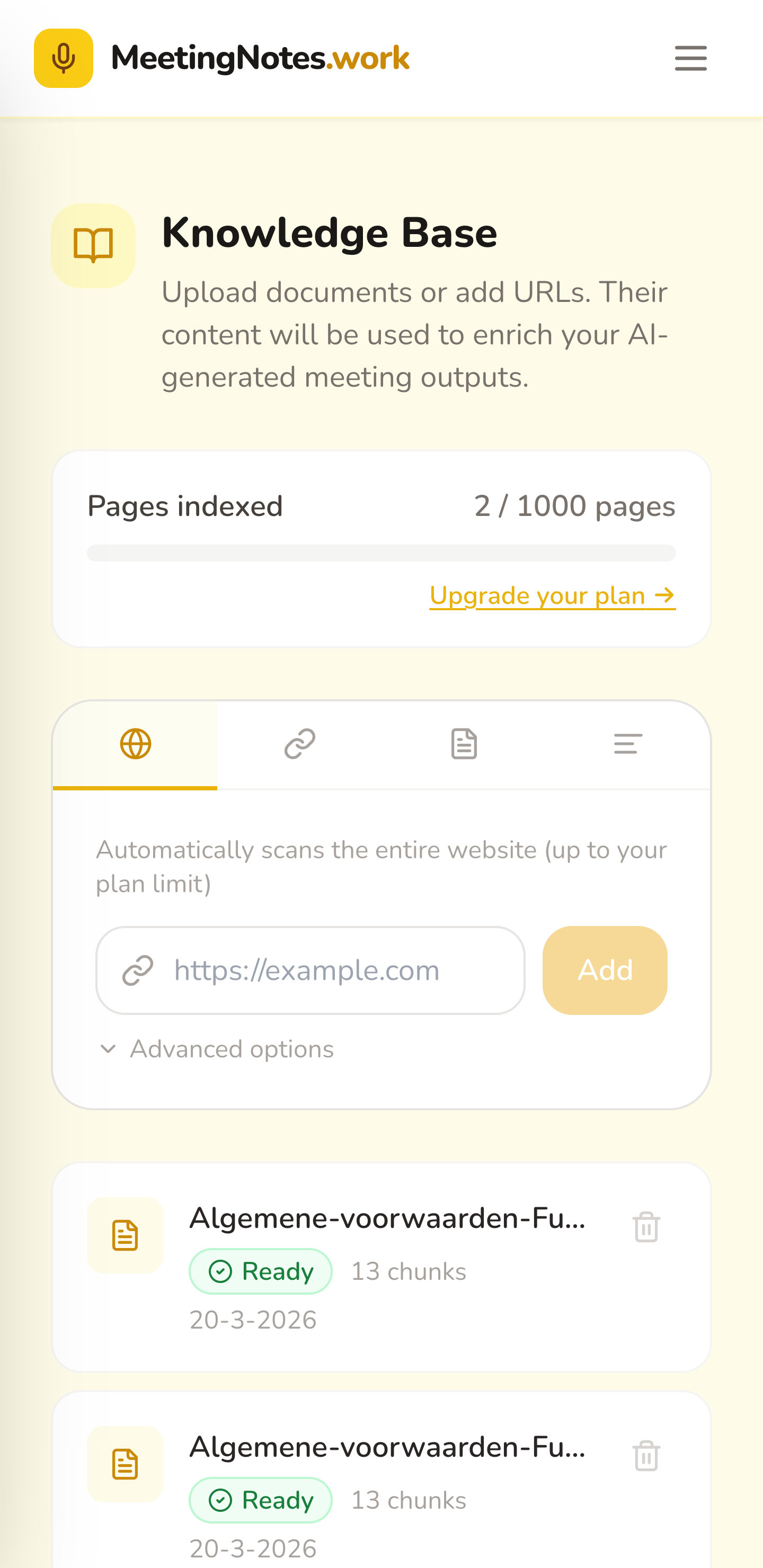 Knowledge base with documents and URLs